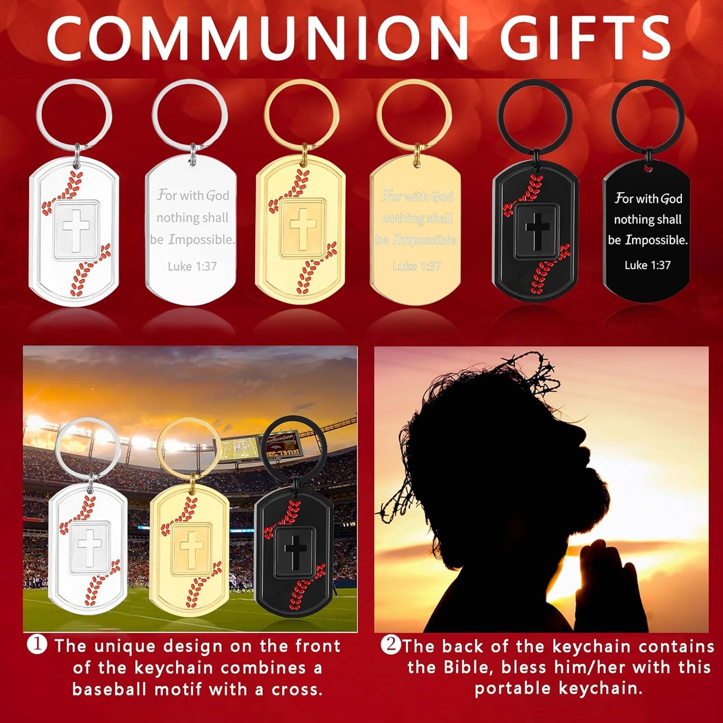 Football/Baseball/Soccer/Basketball Keychain for Men First Communion Baptism Confirmation Mens Gifts