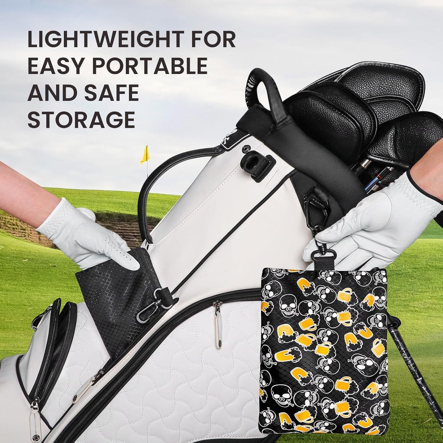 FINGER TEN Golf Pouch Bag for Valuables Tee Color with 4 Golf Pencil Pack, Zippered Pocket Gear Clip Hook to Bag