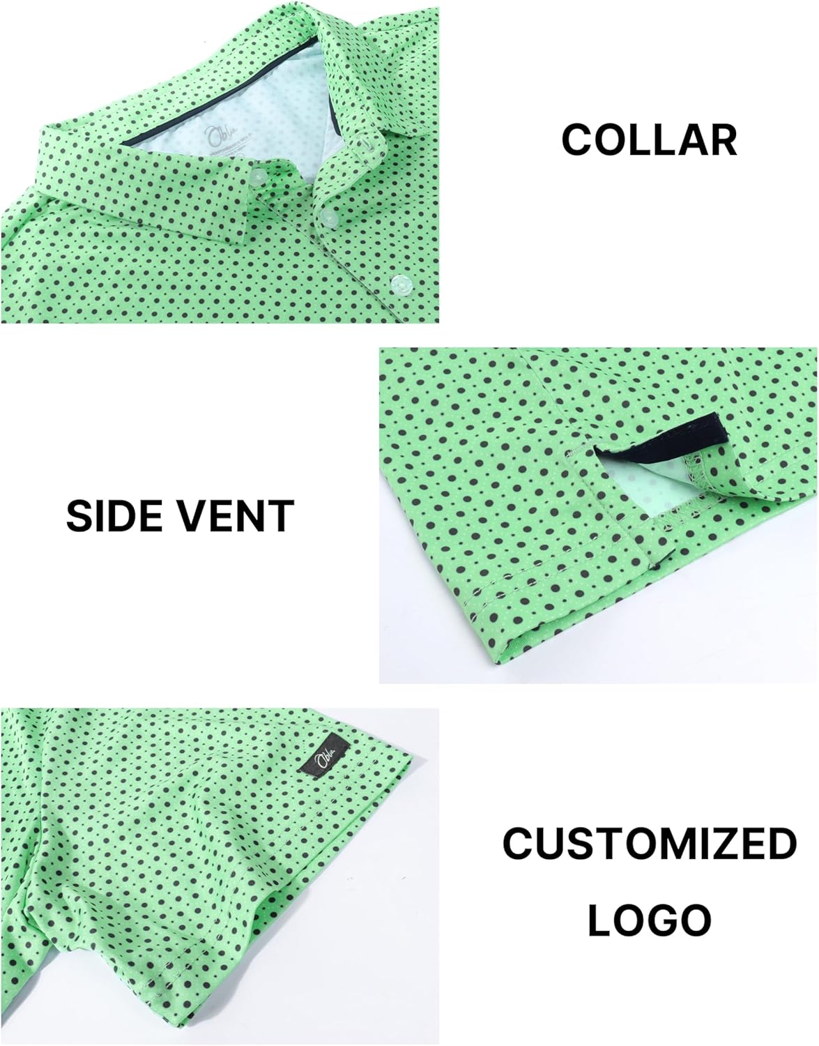 Obla Mens Golf Polo Shirts Short Sleeve Dry Fit Performance Moisture Wicking Casual Print Collared Golf Shirts for Men