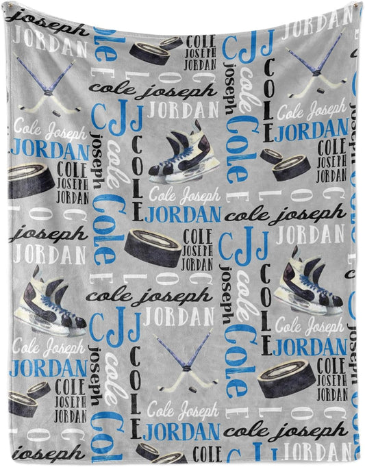Custom Name Hockey Blanket - Personalized Names Soft Plush Flannel Throw Blankets for Baby Kids Teen Boys Girls Holidays Birthdays Gifts Color09