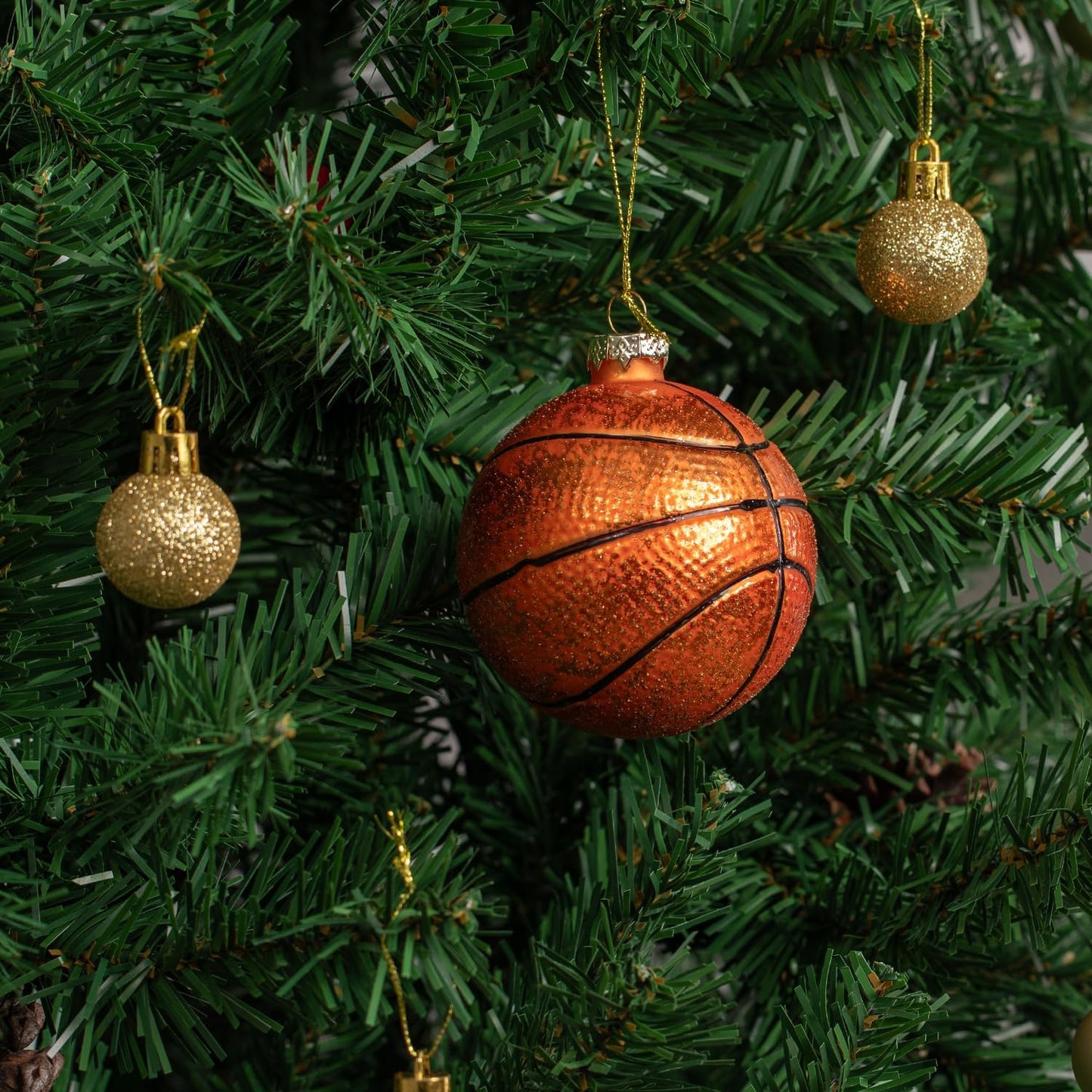 3.15” Christmas Basketball Glass Blown Ornament, 2025 Hand-Painted Sports Ball Decoration for Xmas Tree Holiday Decor Gifts