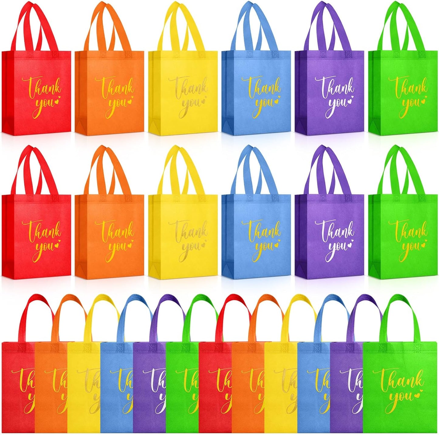 Sweetude 30 Pcs Thank You Gift Bags with Handles Bulk Reusable Goodie Bag Non Woven Foldable Handbag for Graduation Wedding Bridesmaid Gifts(10 x 8 x 4 Inch,Colorful)