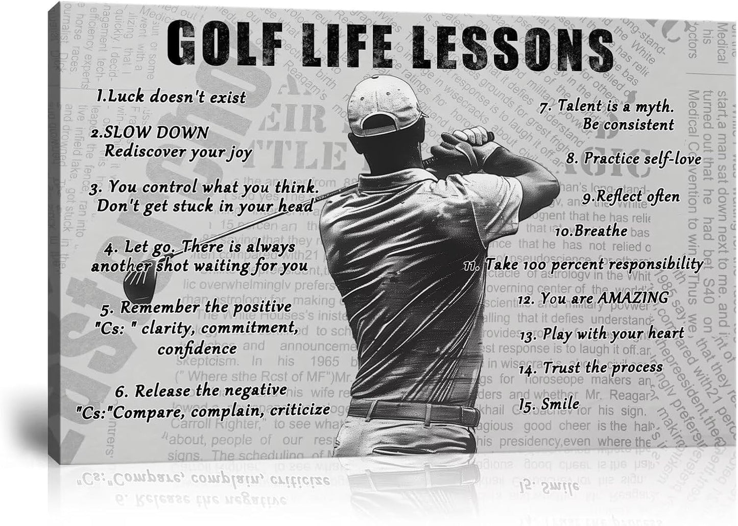 Golf Sports Wall Art Golf Life Lessons Wall Decor Golf Sign Retro Poster Boy Men Room Motivational Decorations Canvas Print Painting Artwork for Living Room Home Decorations Framed (12 x 16 inch)