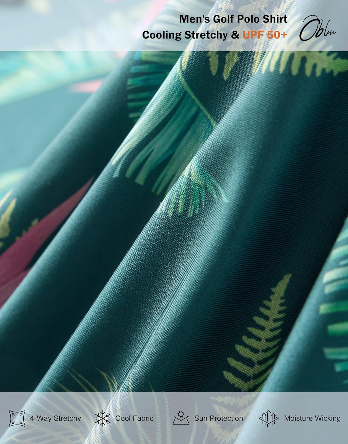 Obla Mens Golf Polo Shirts Short Sleeve Dry Fit Performance Moisture Wicking Casual Print Collared Golf Shirts for Men