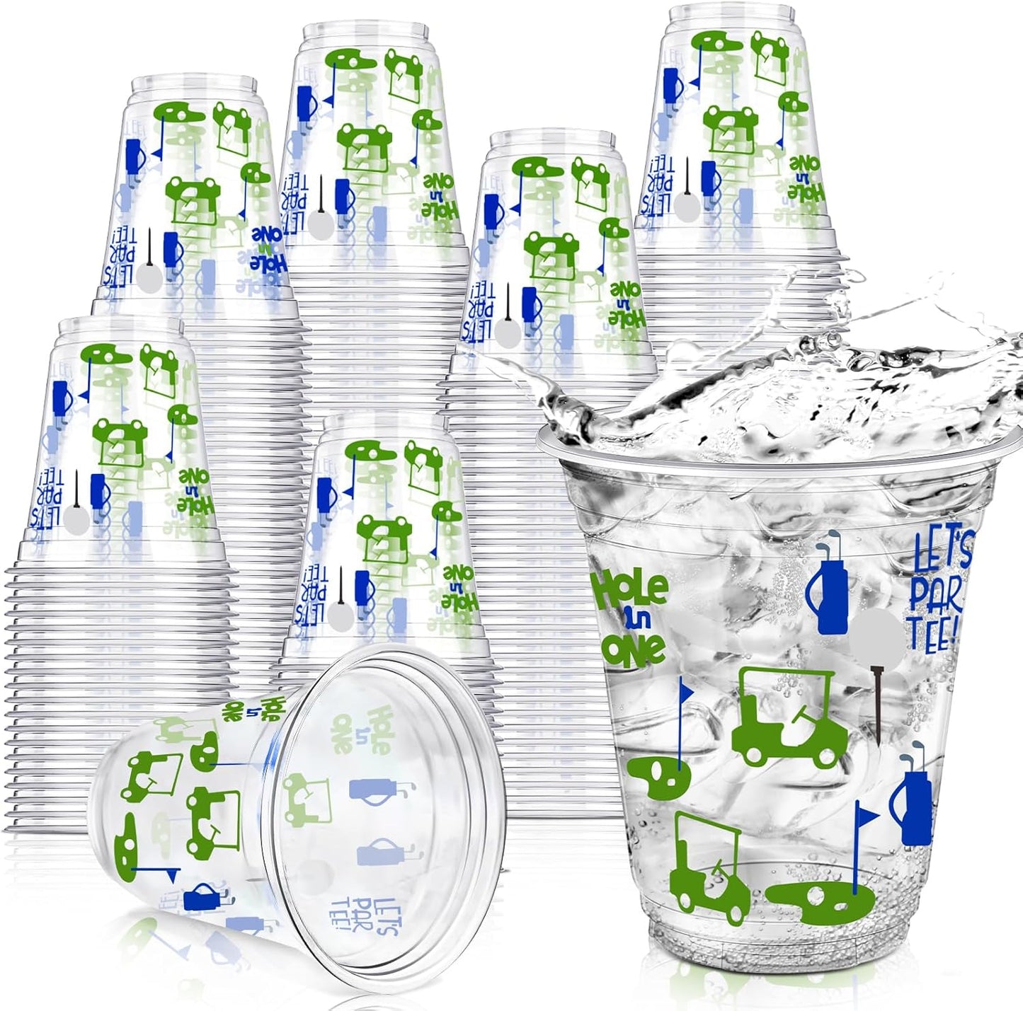 100 Pcs Masters Golf Ball Party Supplies Bulk Clear Plastic Cups 12oz Disposable Let's Par-tee for Home Sports Golf Themed Birthday Bachelor Party Supplies Favors (Blue)