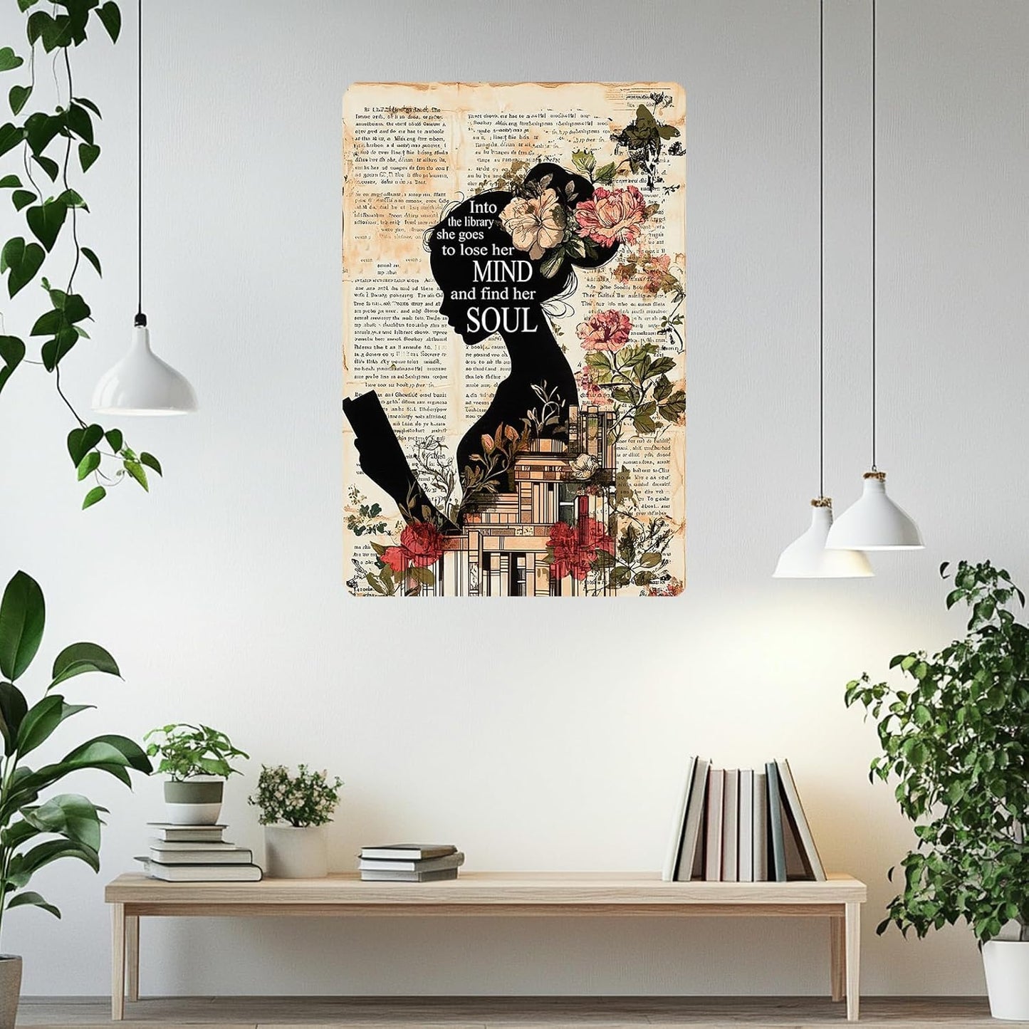 Girl Reading Book Vintage Metal Iron Tin Sign Into The Library She Goes To Lose Her Mind And Find Her Soul Retro Wall Decor Poster Home School Library Coffee Shop Club 12x8 Inch