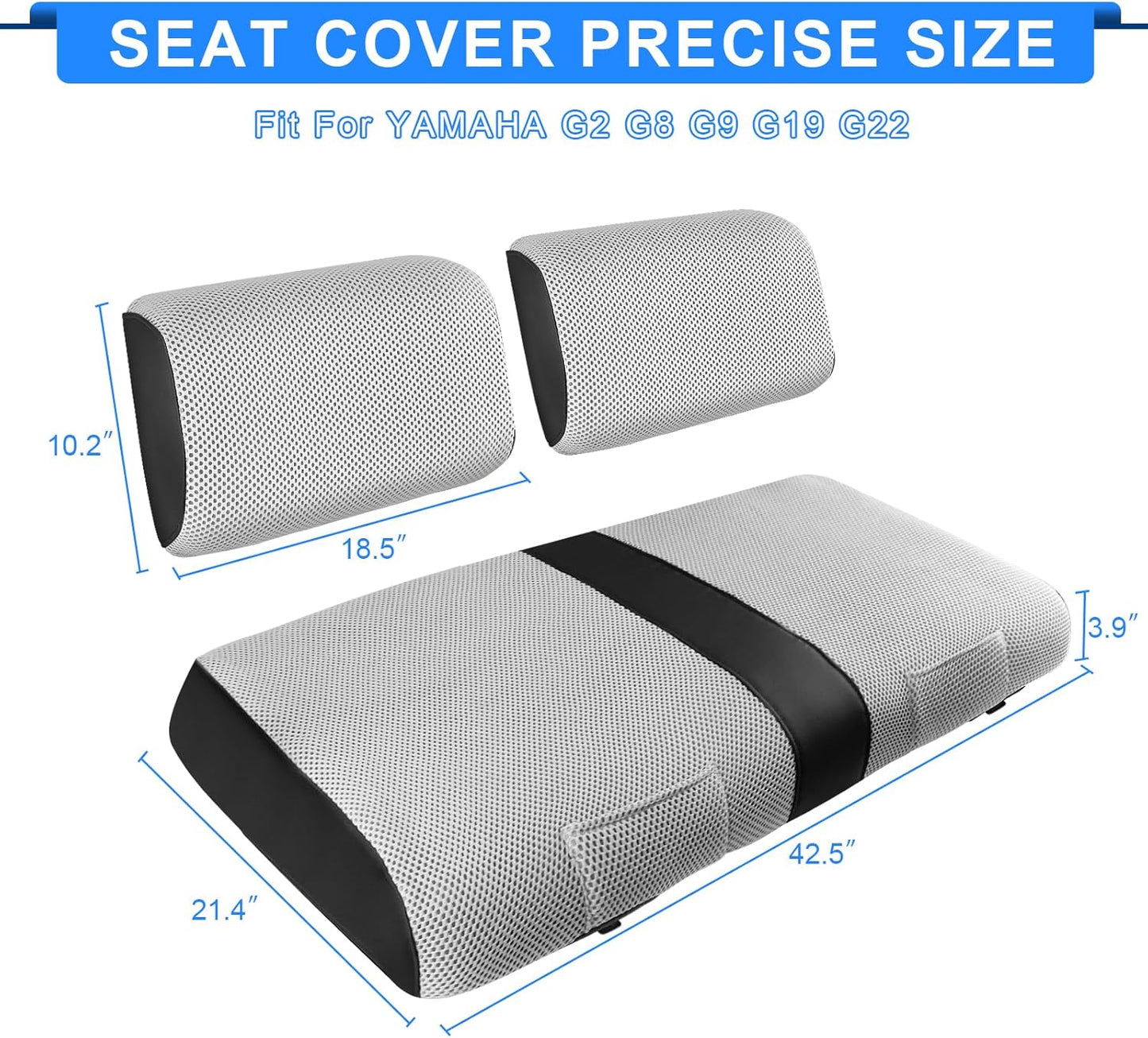 Golf Cart Seat Covers For Yamaha G2 G8 G9 G16 G19 G22 Seat Cover OEM Front,Breathable Fabric and Leather Front Seat Cover Like Gloves,Full Wrap-Around Design of Yamaha G22 Golf Cart Front Seat Cover