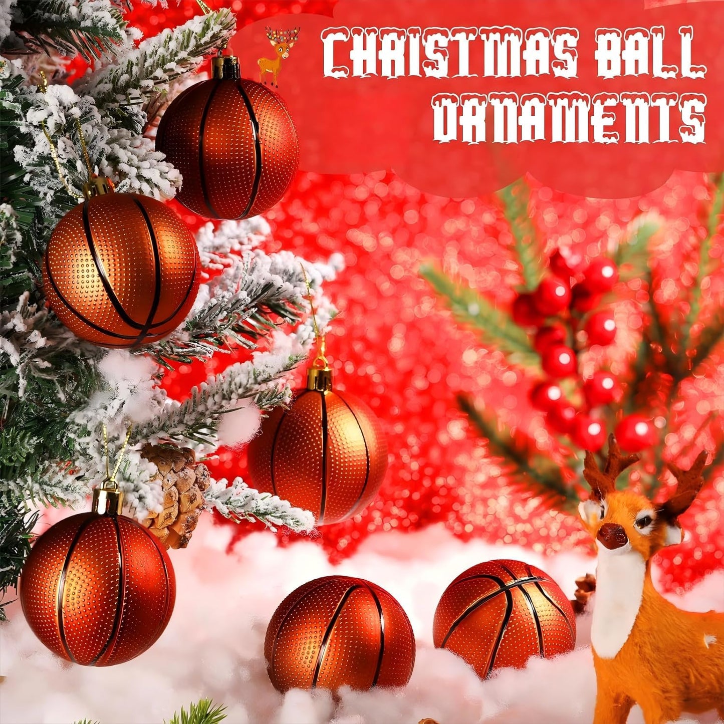 Leitee 18 Pcs Christmas Plastic Basketball 2.36 Inch Xmas Tree Ornaments with Hanging Loop Sports Theme Decorative Hanging Ornaments for Holiday Party Christmas Tree Home