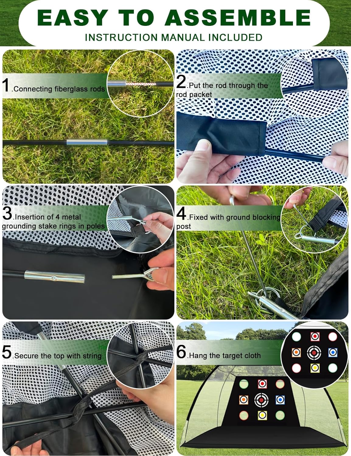 Golf Practice Net and Mat, 10x7FT Golf Net with Tri-Turf Mat & 10 Balls, Hitting Aid Nets for Backyard Driving Chipping Training Swing with Target Mat Balls for Outdoor Indoor, Gifts for Men/Dad/Him