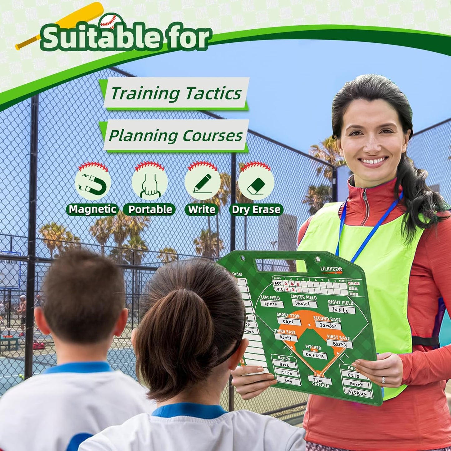 Magnetic Baseball Lineup Board，Baseball Lineup Cards Baseball Lineup Board for Dugout Baseball Clipboard for Coaches Softball Lineup Cards Marker Boards Baseball Coaching Accessories（Green）