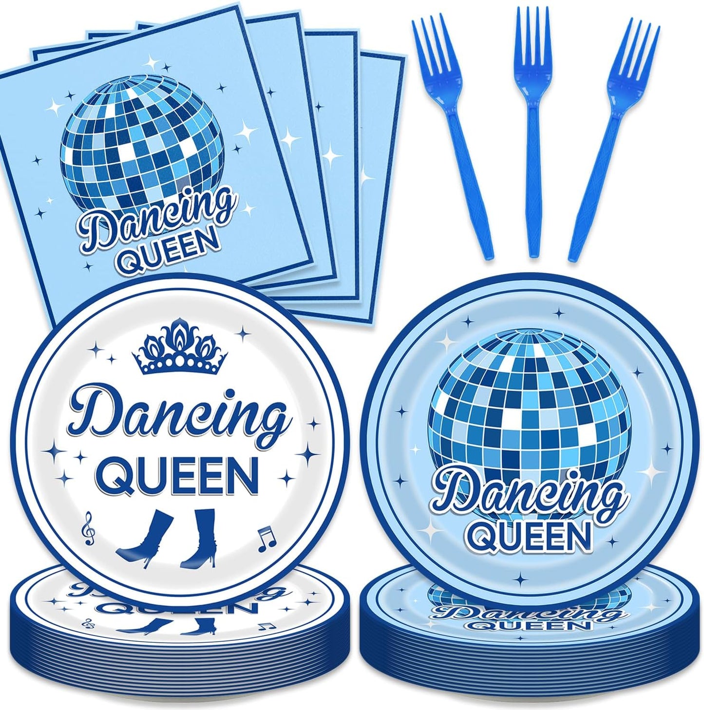 Dancing Queen Party Decorations 48Pcs Retro 70s Tableware Set Disco Plates and Napkins Forks Supplies Serves 16 Blue Disco Ball Birthday Bachelorette Party Decorations