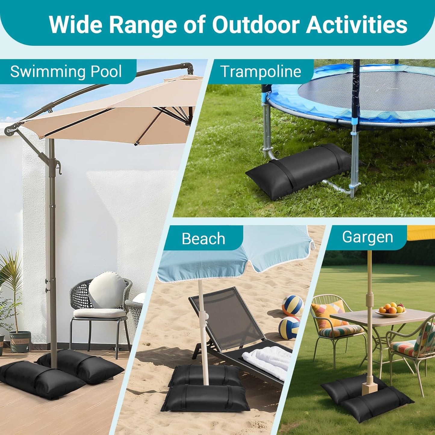 Umbrella Base Weights Fillable Sandbags, 2 Packs Sand Bags for Weight, Outdoor Weatherproof Heavy Duty Weight Sandbag for Furniture Umbrella Stand Garden Cantilevers Poolside Accessories