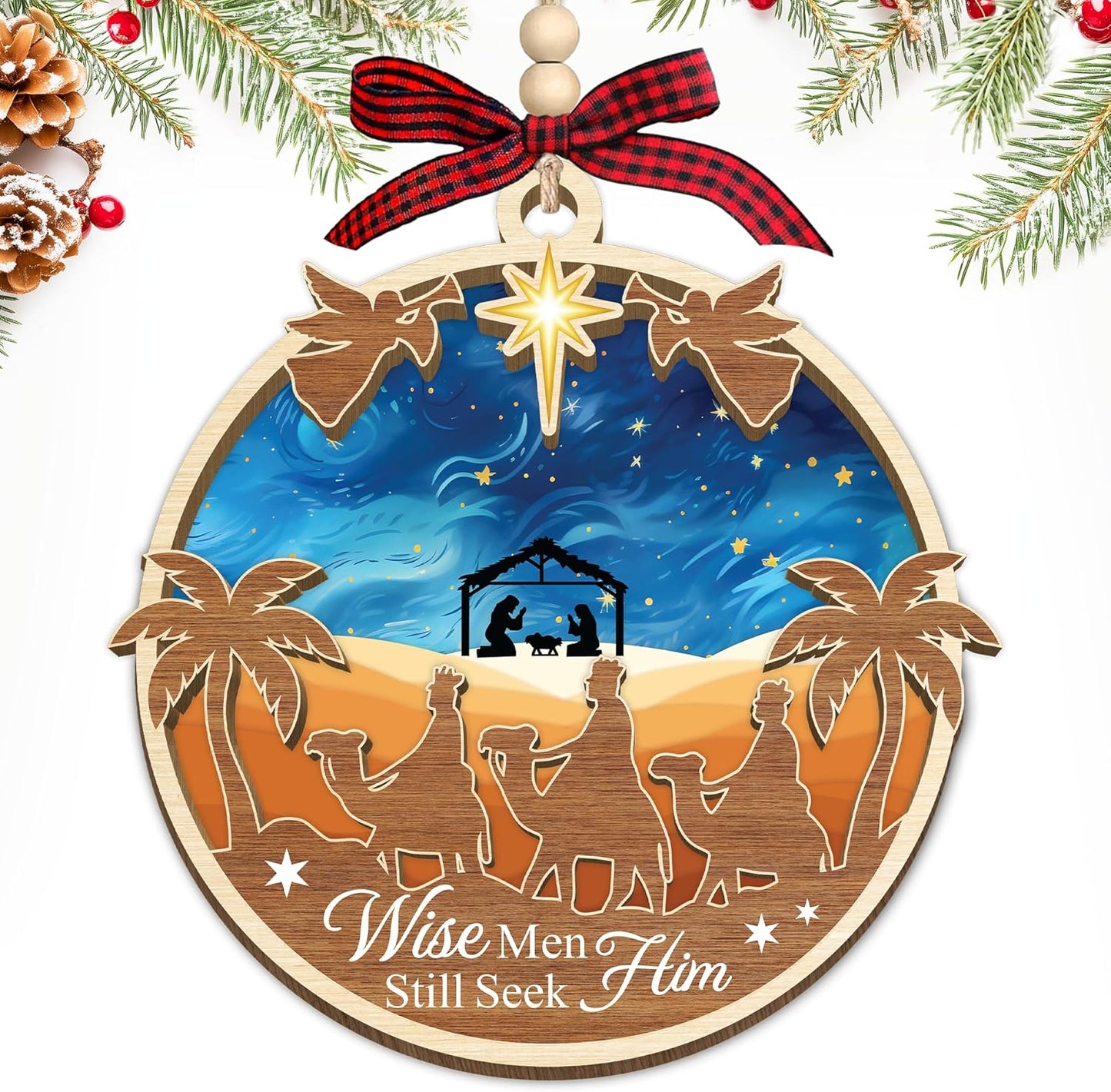 HEXMOZ Nativity Scene Christmas Ornaments - Catholic Religious Gifts for Women, Men - Christian Ornaments for Christmas Tree, Nativity Decorations Festive Faith Ideas - Xmas Holiday Ornaments 2025