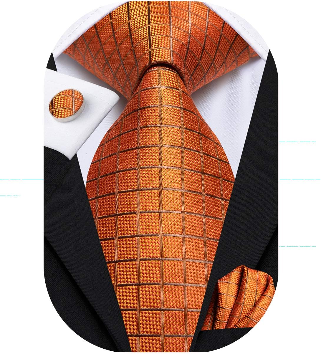 Hi-Tie Men 63inches Tie Set Extra Long Necktie Paisley Tie Pocket Suqare Cufflinks Big and Tall Men Tie
