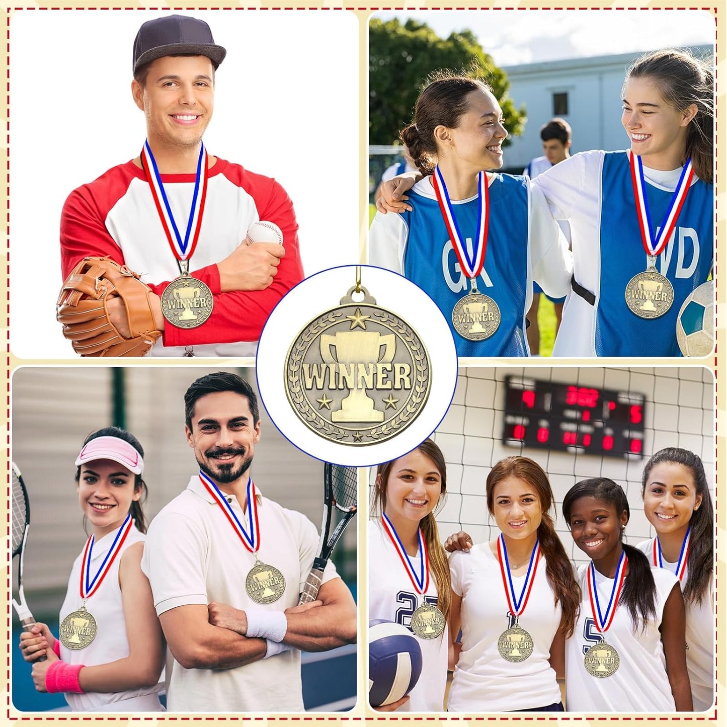 Remuuly 30 Pcs Gold Medals Bulk 2'' Basketball Soccer Baseball Volleyball Football Lacrosse Kickball Cheer Bowling Trophy Medals for Awards for Sports Participation Winner Gift