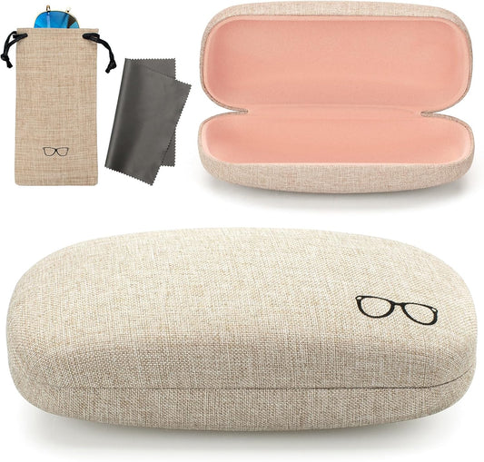 Vemiss Hard Shell Eyeglasses Cases, Linen Fabrics Protector Sunglasses Case, Large Glasses Case