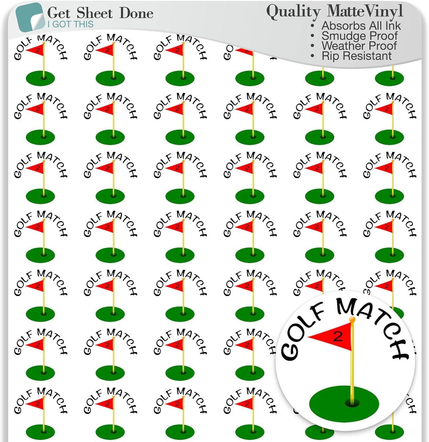 Golf Planner Sticker / 54 Fun Vinyl Stickers (1/2”) / Sports Exercise Fitness Health Workout Game Reminder/Essential Productivity Life Planner/Bullet Bujo Journal (Matte Vinyl, 1 Sheet)
