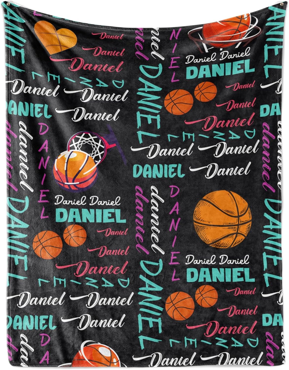 Custom Name Basketball Blanket - Personalized Names Soft Plush Flannel Throw Blankets for Baby Kids Teen Boys Girls Holidays Birthdays Gifts Color06