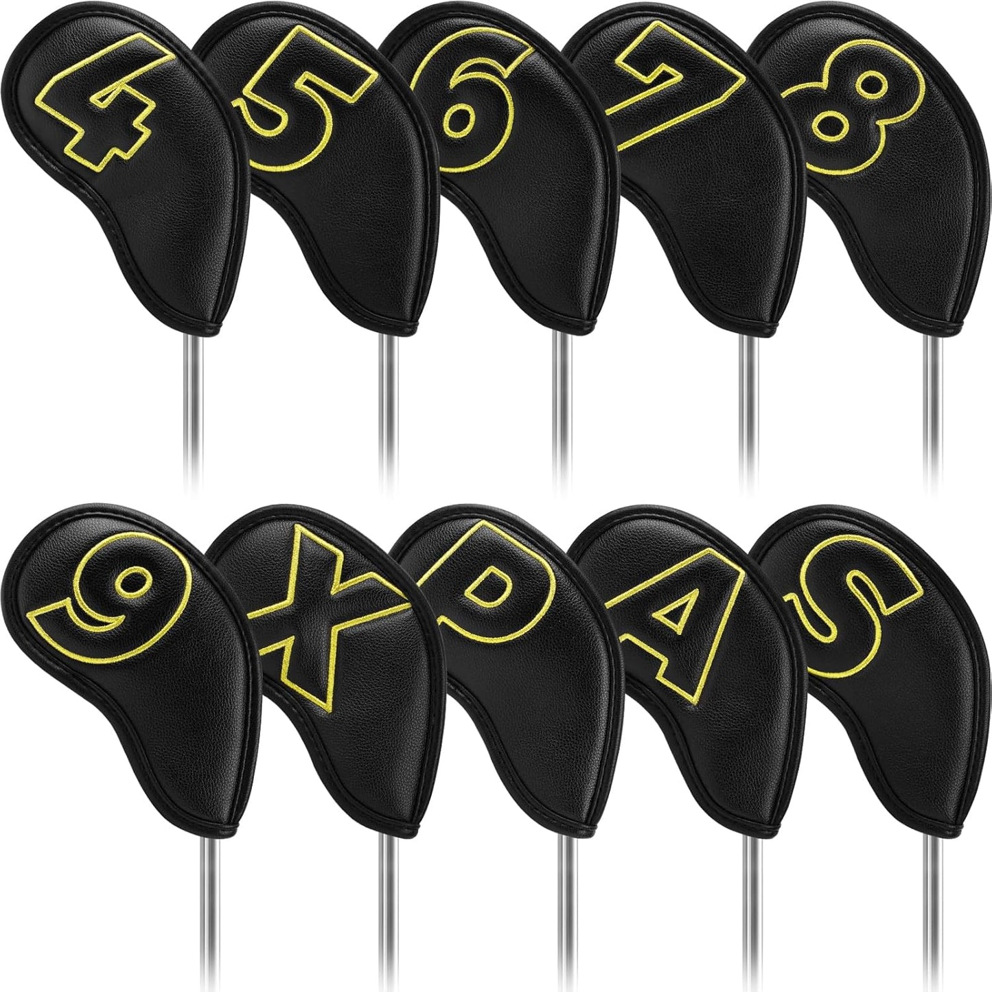 Craftsman Golf 10pcs Red No. on Both Sides Magnetic Closure Classic Black Leather Iron Headcover Covers Set Travel Cases Protector Available Custom with Name
