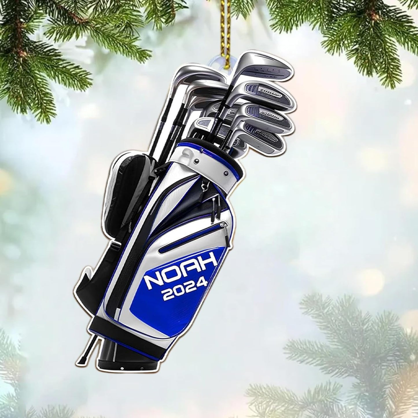 NAZENTI Personalized Golf Bag Christmas Ornament 2025, Custom Name & Year, Free Customization, Golf Bag and Irons Decoration for Xmas Tree, Golfing Keepsake Gift for Golfer & Golf Player Lover