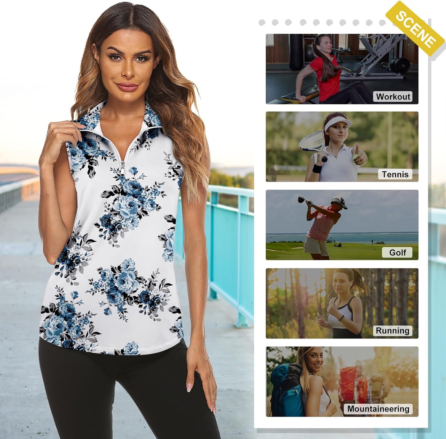 Koscacy Women's Sleeveless Golf Tennis Polo Shirts Zip Up Dry Fit Workout Tank Tops Athletic Shirt