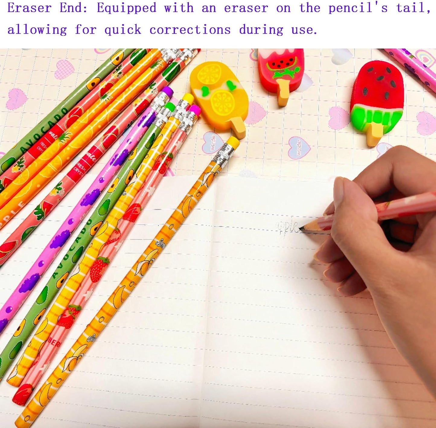 72PCS Corlorful Wooden cased Pencils for Kids with Erasers, Wood Wedding Golf for School,Drawing,Gift (72PCS) (Fruit, 72)