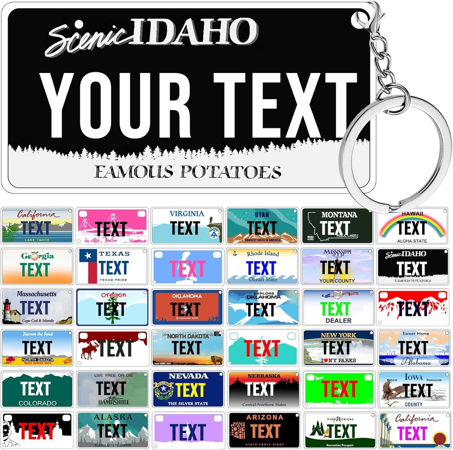 License Plate Keychain,Custom Idaho State License Plate Key Chains - Select from All 50 States - Personalized Customizable Car Tag Key Chain,Metal Customized Car Tag Keychain