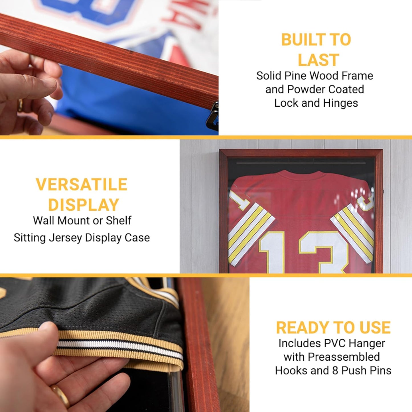 HBCY Creations Mahogany Jersey Frame Display Case - 24x36 Premium Shadow Box with Anti-Theft Lock, Acrylic Window, Solid Wood Frame, Fits, Includes Hanger and Hanging Hardware