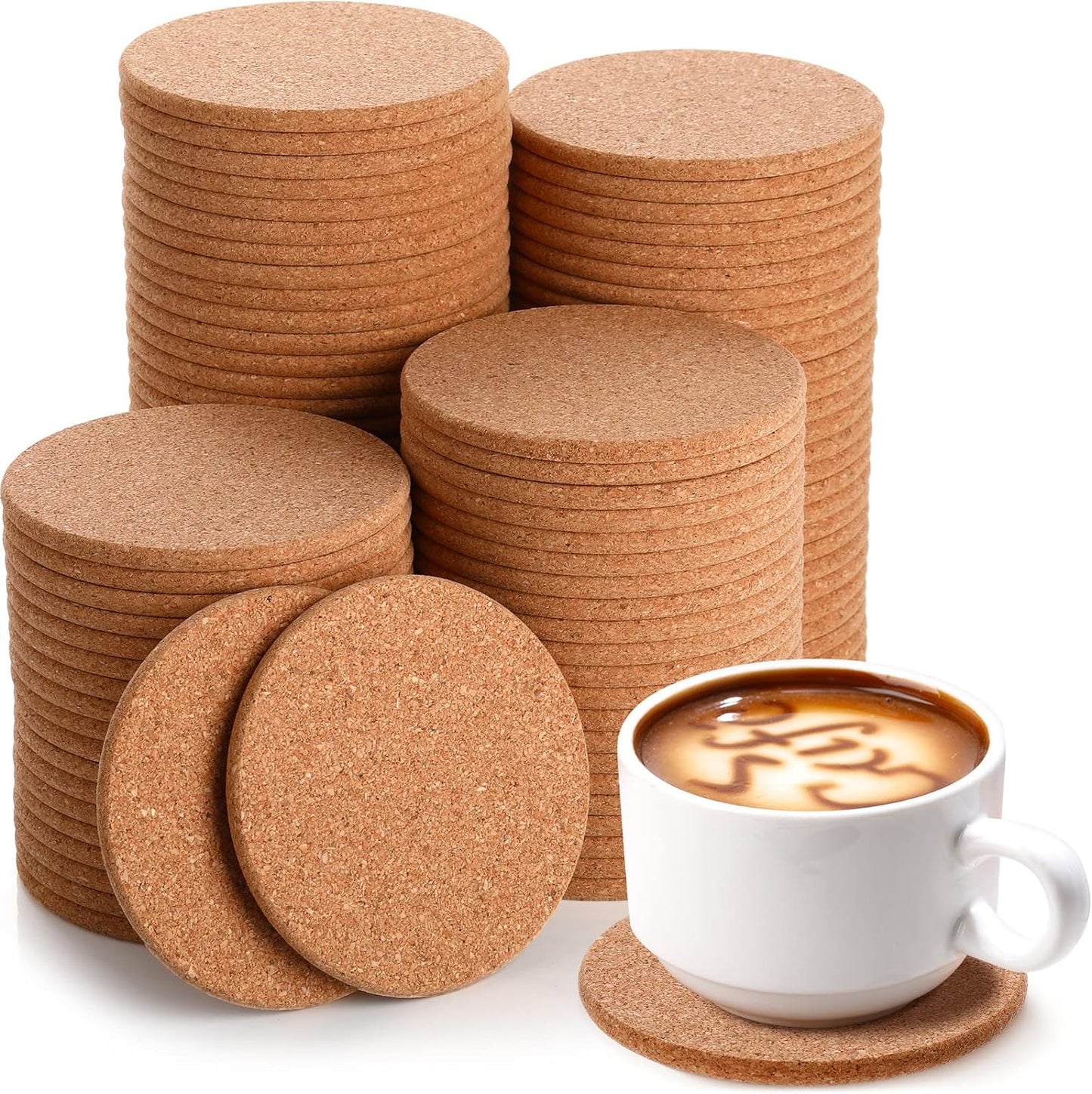 Lallisa 100 Pcs Cork Coasters for Drinks, Thick Absorbent Cork Coasters Bulk, Heat Resistant Plain Cup Mats for Gifts Reusable Circles Cup Pad for Wine Glass, Coffee Mug Crafts(Round)