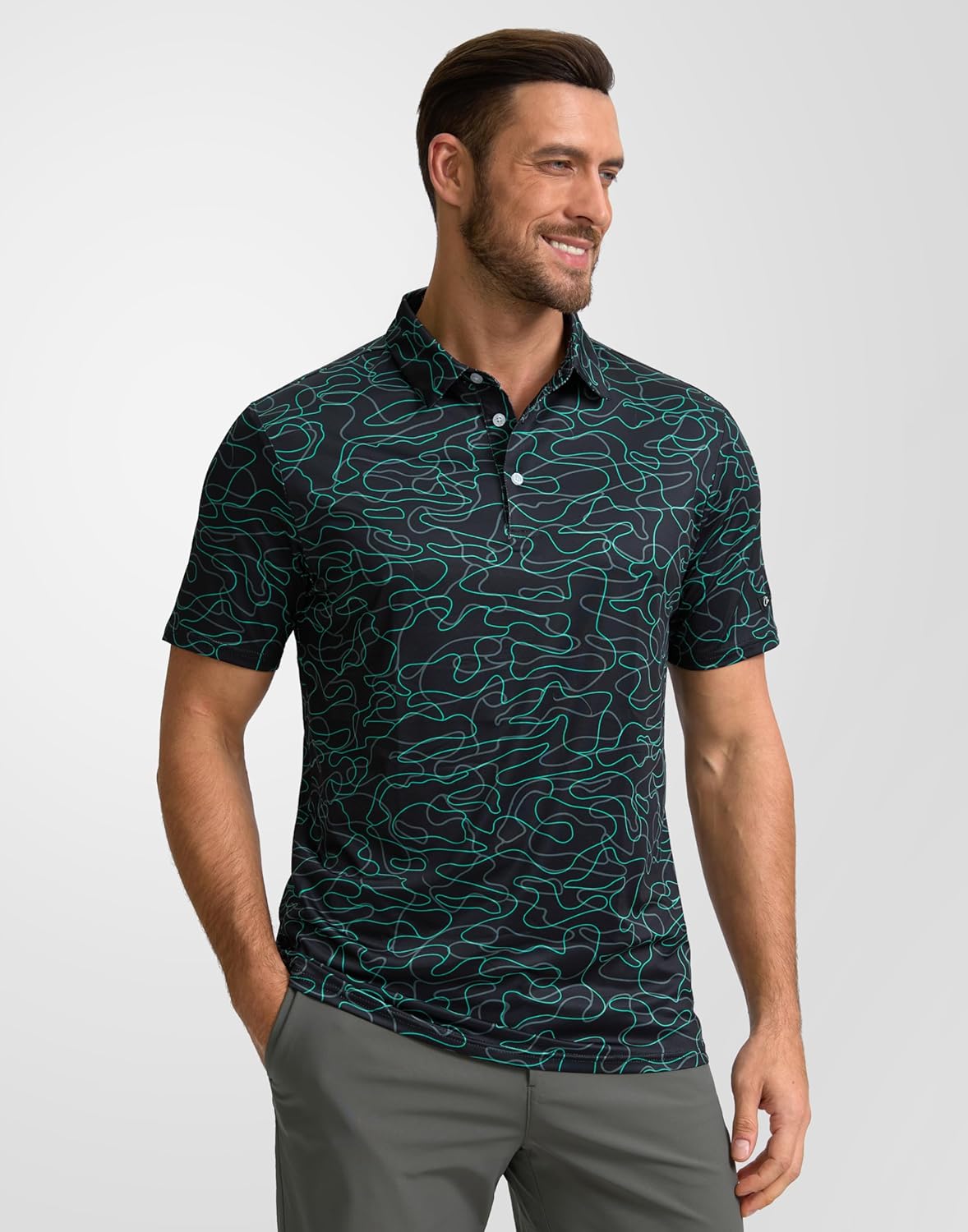 Obla Mens Golf Polo Shirts Short Sleeve Dry Fit Performance Moisture Wicking Casual Print Collared Golf Shirts for Men