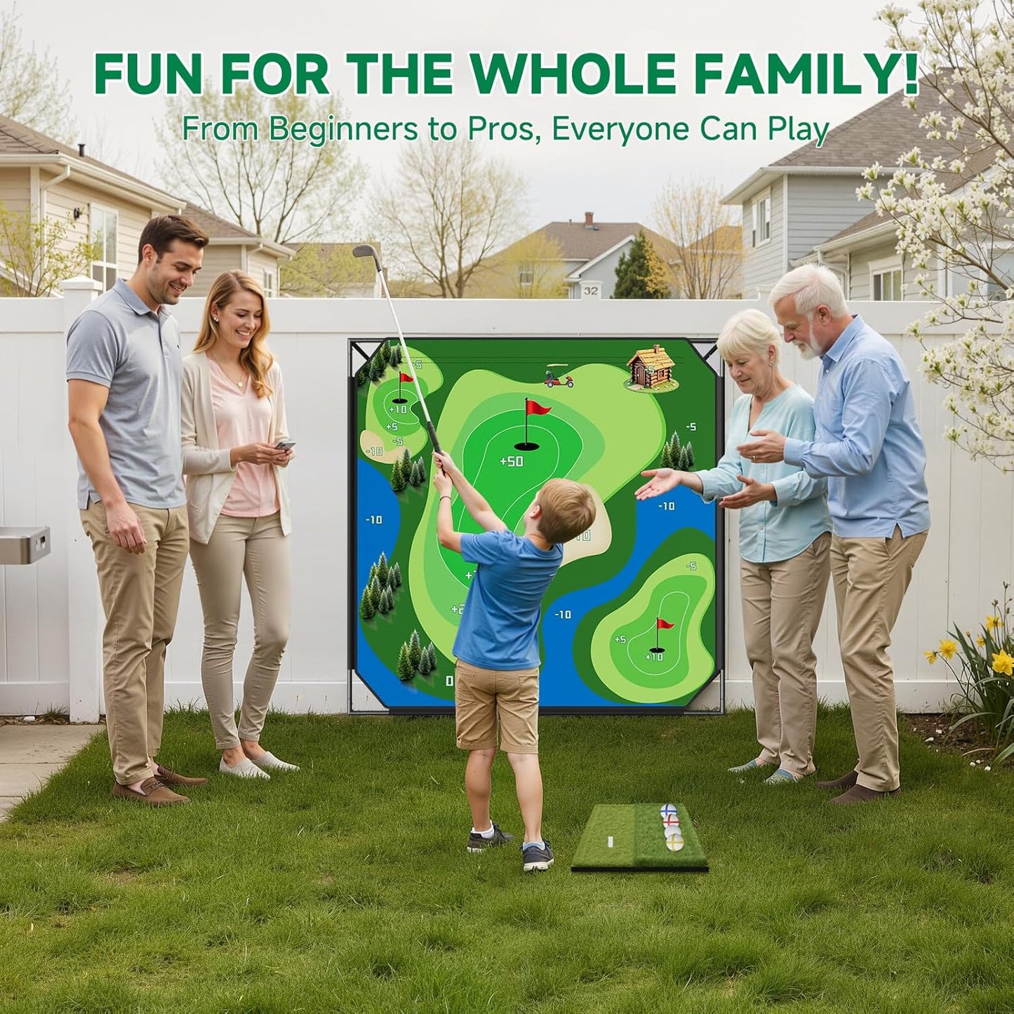 Golf Chipping Game with Stand, Golf Target Battle Game with 80"x80"/59"x59" Hitting Mat, Portable Golf Practice with 25 Sticky Balls for Adults, Outdoor Indoor Backyard Christmas Ideal Gift for Kids