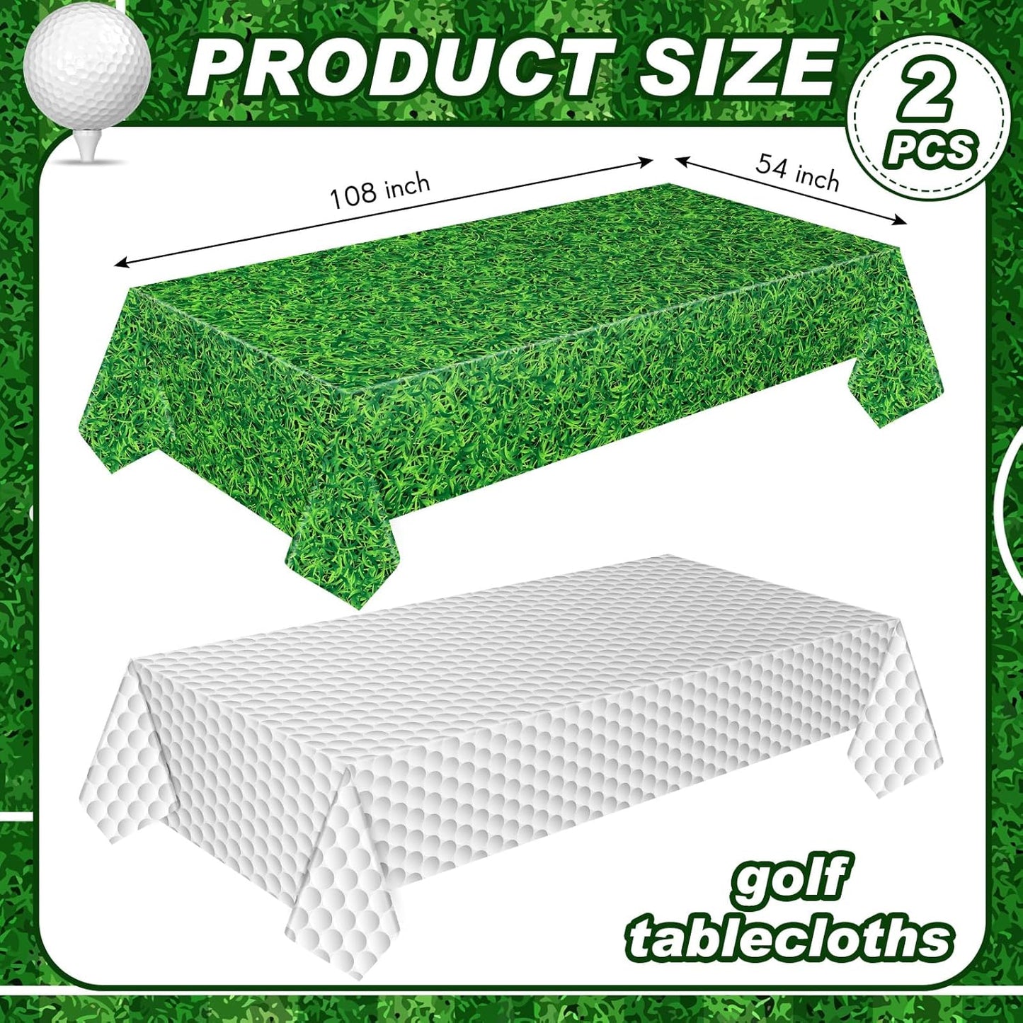 Mixweer 2 Pcs Golf Party Decorations 54 x 108 Inch Disposable Plastic Touchdown Table Cover for Golf Birthday Party Decorations
