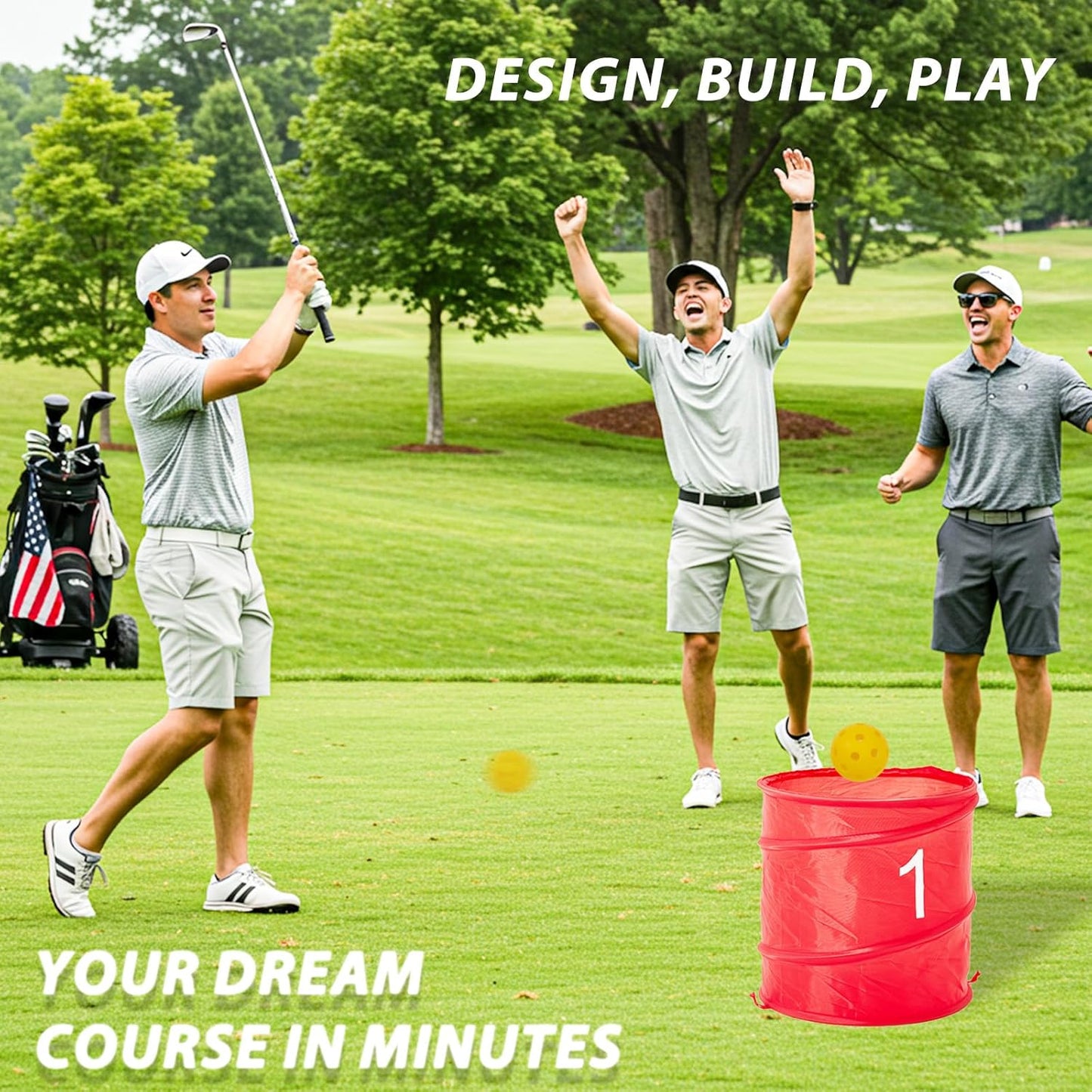 Bucket Yard Golf Game with Clubs 9 Hole Set Portable Low Tide Golf Game for Beach Backyard Lawn with 2 Golf Outdoor Indoor Golf Chipping Games for Adults Family Club Party(Red, 9 Bucket)