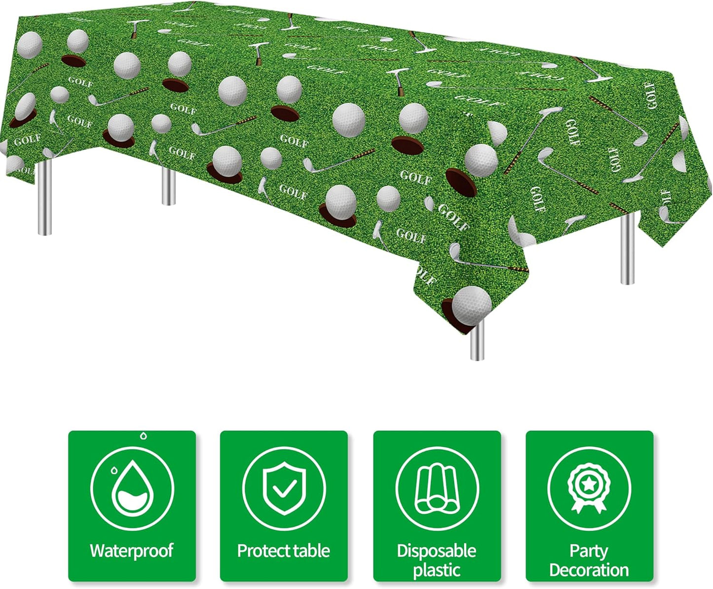 Golf Party Decorations Tablecloth, 3Pcs Disposable Golf Birthday Party Tablecover Supplies, Golf Table Decorations for Golf Lover Baby Shower 1st 2nd Birthday, 55in x 86in