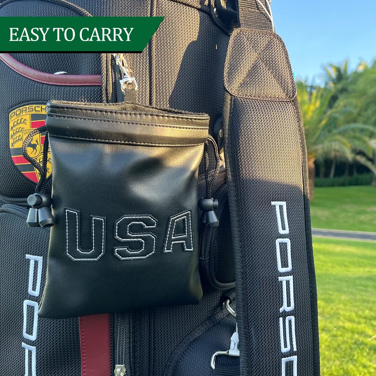 Leather Golf Tee Pouch with Drawstrings - Valuables Bag for Men & Women