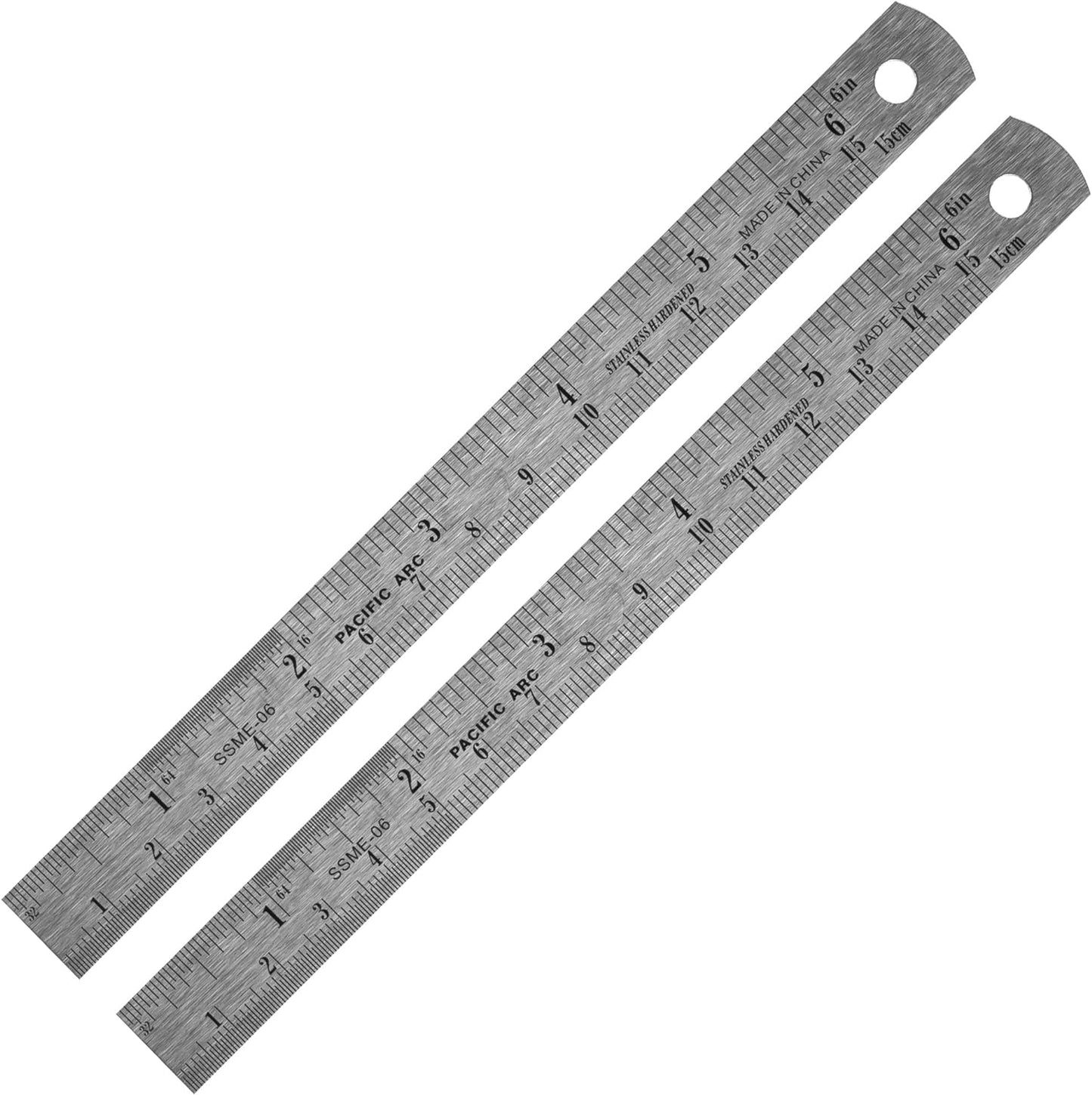 Pacific Arc 6 Inch Stainless Steel Ruler with Inch/Metric Conversion Table, 2 Pack