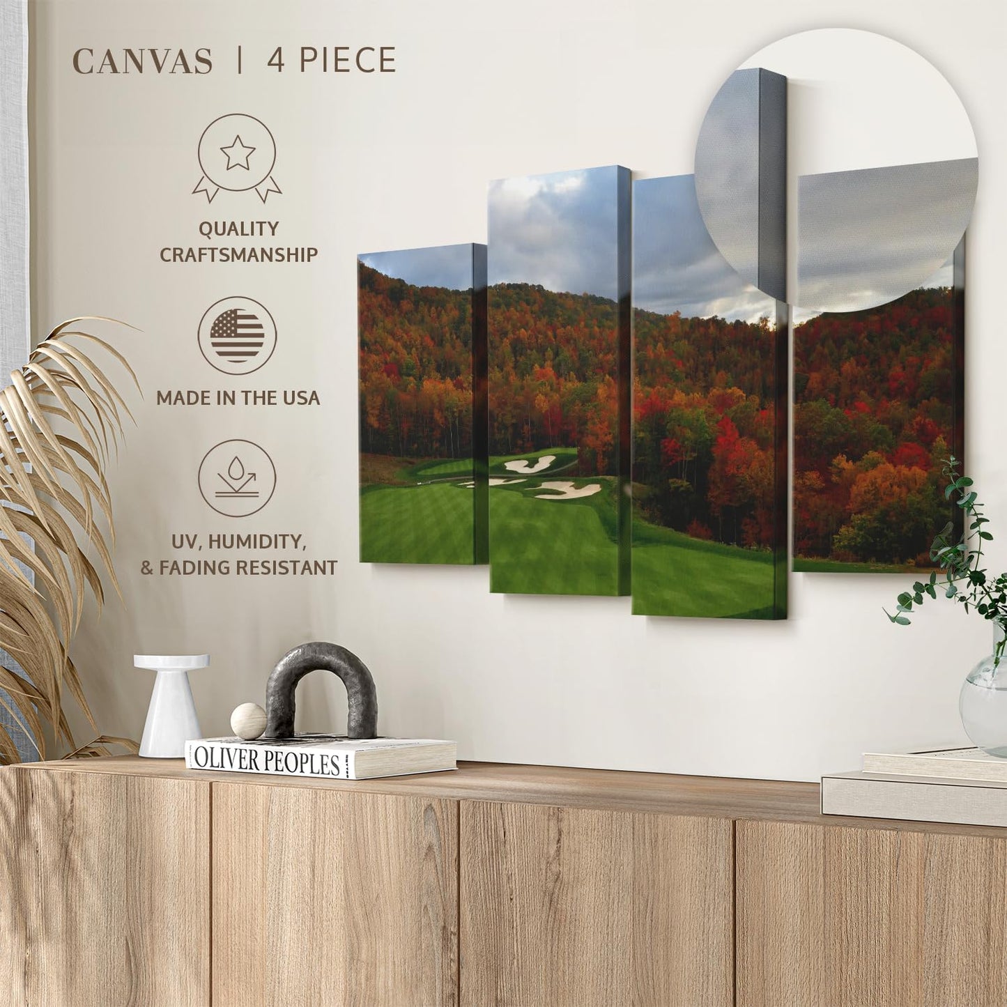 Elephant Stock Autumn Golf Course Wall Art - Horizontal Canvas - 4-Piece Living Room Wall Decor - Photography Sports Canvas Print - Blue and Orange Decor for Wall - 68" X 42"