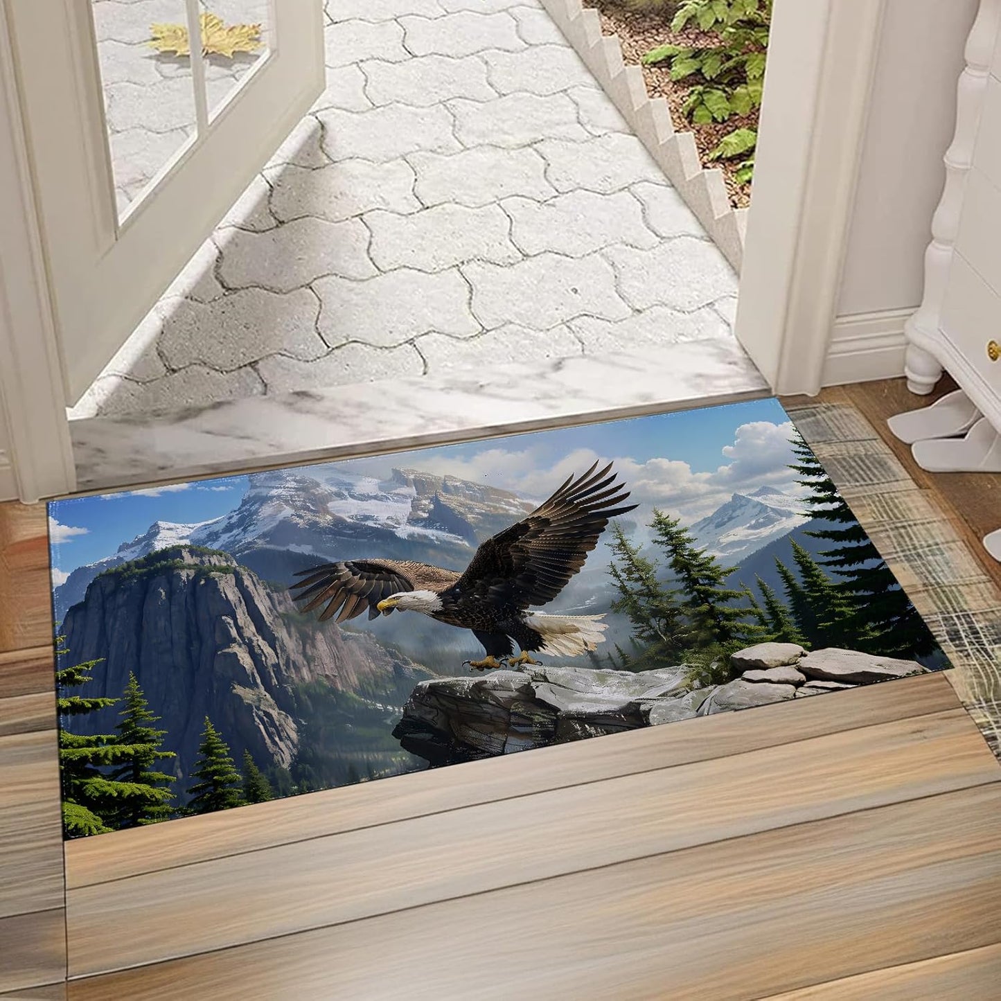 Bald Eagle Indoor Doormat, Mountain Non-Woven Fabrics Non Slip Floor Mat 17x29.5 in Area Rug Quick Absorbent Entrance Rug Front Door Mat, Welcome Mats Entryway Rug Doormats for Kitchen Home Bedroom