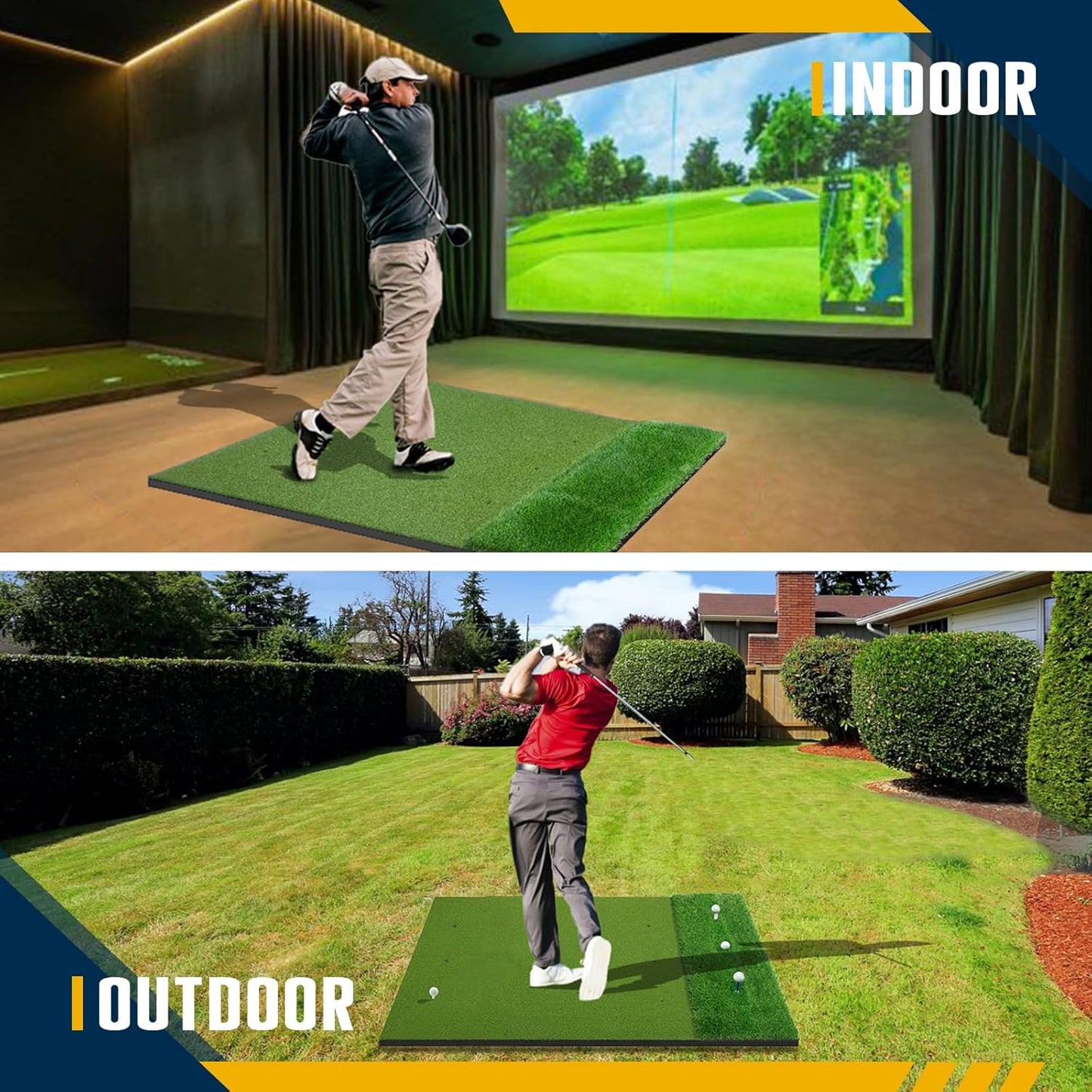 Premium Dual-Turf Golf Mat: 5x4ft/5x5ft Extra Thick Golf Hitting Mats Practice Outdoor Indoor, High-Density Artificial Hitting Training Matt for Garage Simulator Chipping Driving Swing, 36mm/31mm/21mm
