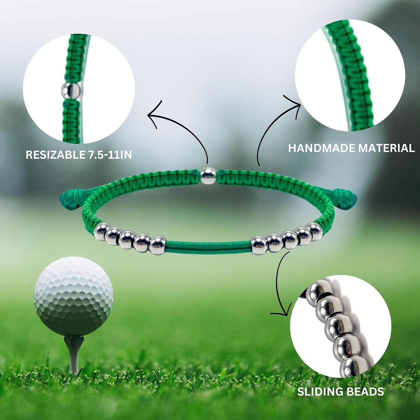 LAMIBEE Golf Stainless Steel 10 Beads Score Counter Bracelet, Golf Stroke Count Bracelet, Resizable and Easy to Adjust Golf Round Scoring Tracker, Durable and Stylish Golf Accessory
