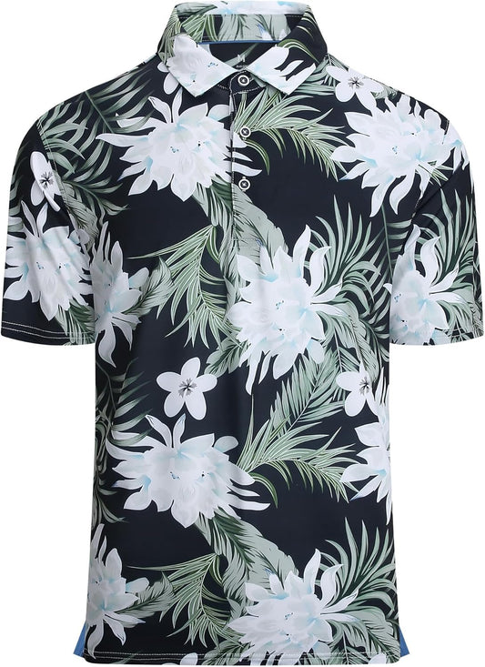 Alex Vando Mens Hawaiian Golf Shirt Moisture Wicking Digital Print Golf Shirts for Men
