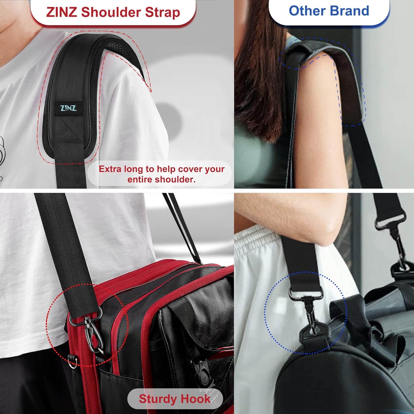 ZINZ 79.5" Universal Bag Strap with Ultra-Thick Fixed Breathable Pad Adjustable Heavy-Duty Shoulder Strap for Laptop Bag Crossbody Luggage Gym Bag Camera Bag and More -B01K01