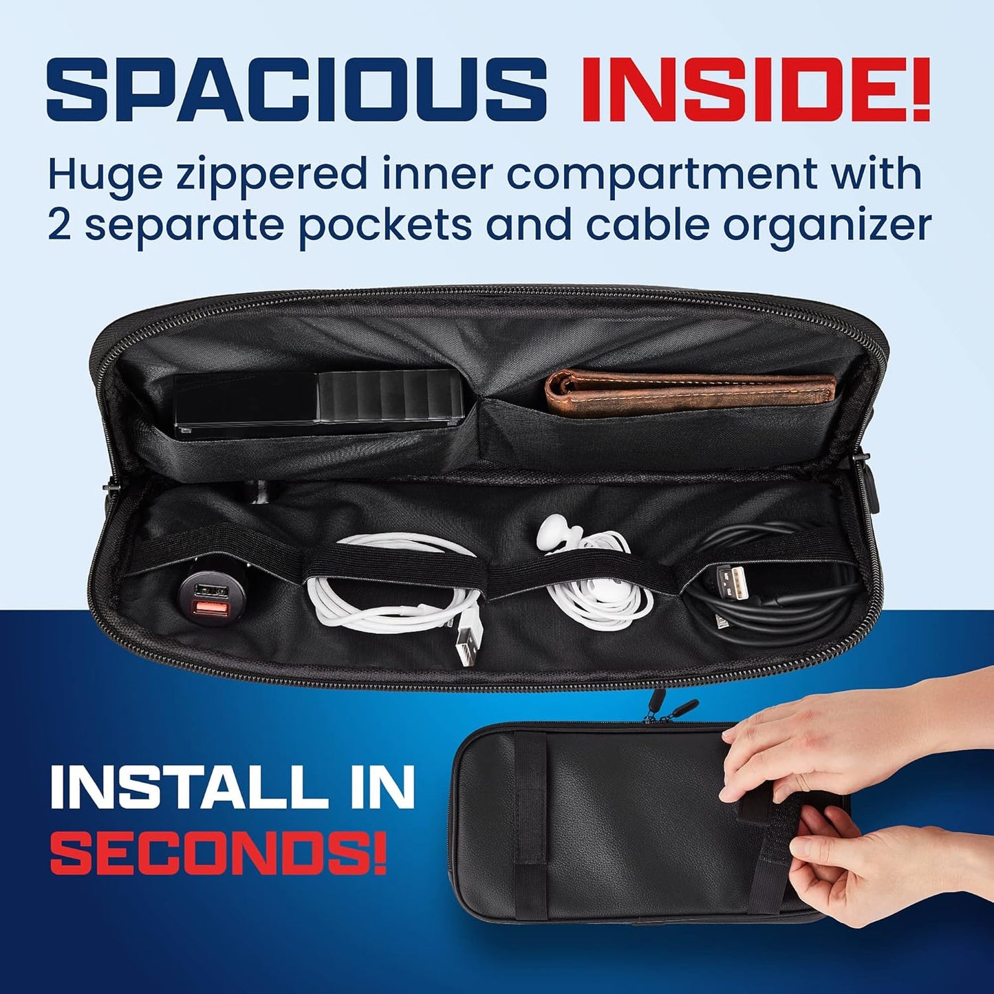 Car Sun Visor Organizer – Car, SUV, Truck Interior Accessories - Magnetic Glasses Holder & Full Length Horizontal Pockets, Allows Safe Driving - 12.2 X 6.1 In (Black (Upper Pen Holder))