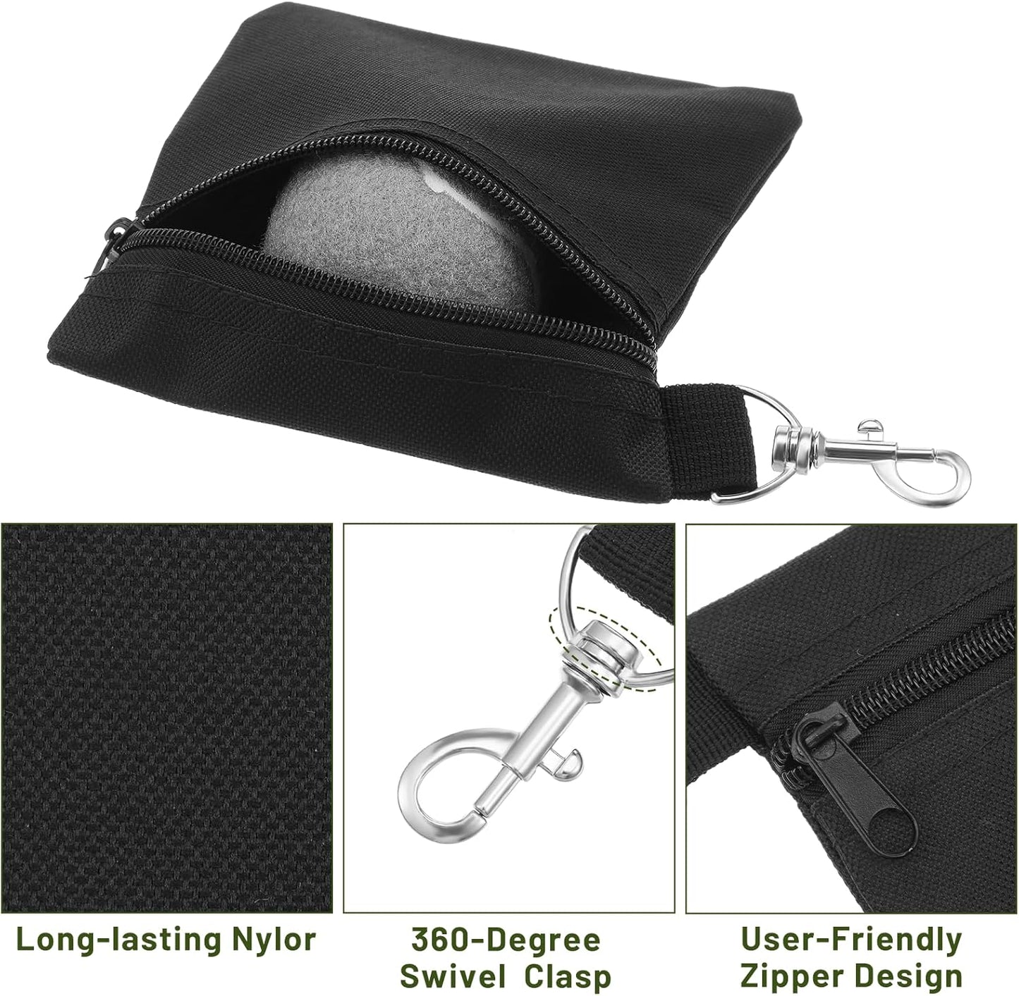 DIVINA VITAE 2 Pcs Golf Tee Bag Pouch 5.5 X 6.7 Inch Zipper Golf Tee Pouch with Metal Lobster Claw Clip Valuables Gift Accessory Storage Bag for Men Women