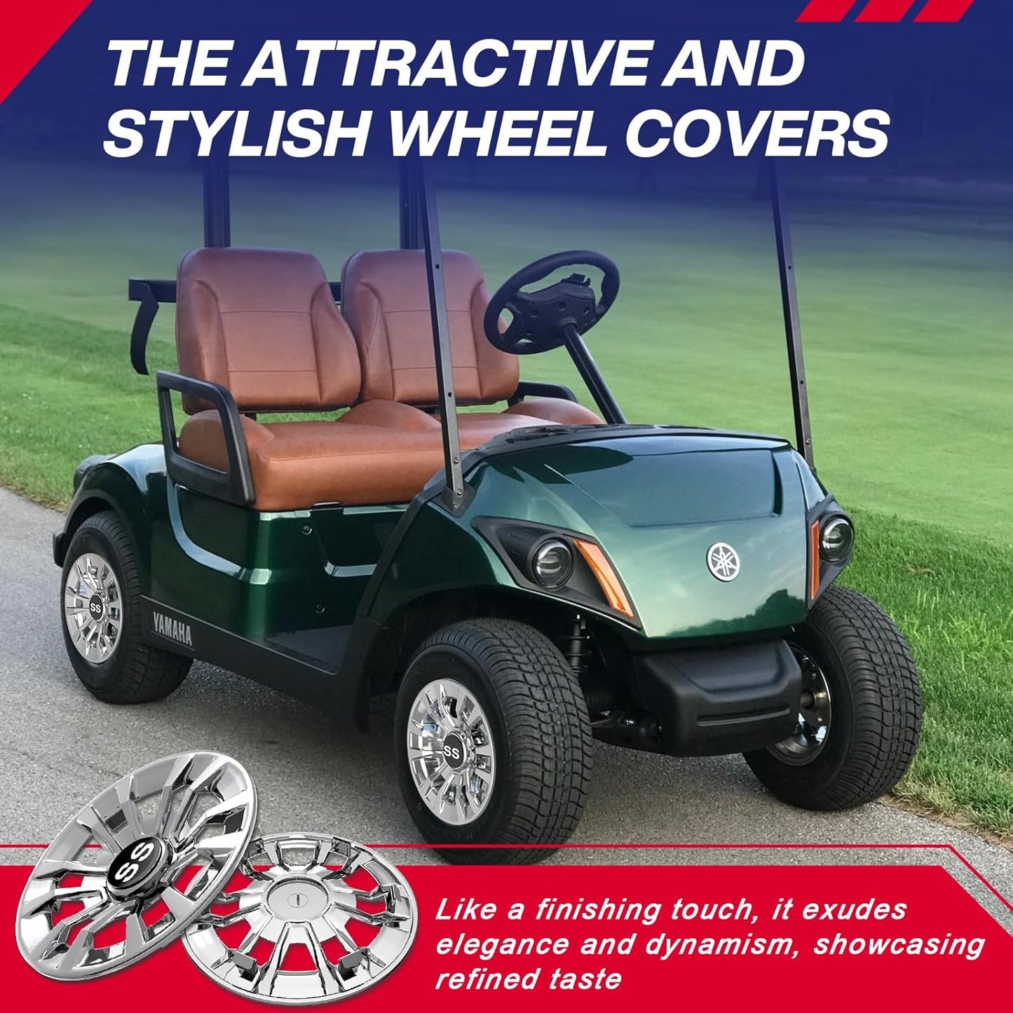 Golf Cart SS Wheel Covers, Golf Cart Hub Caps for Club Car EZGO Yamaha and Most Golf Carts, 6-Spoke Design, 8 Inch Golf Cart Wheel Hubcaps (Set of 4), Snap-on Installation, Not Fit EZGO RXV