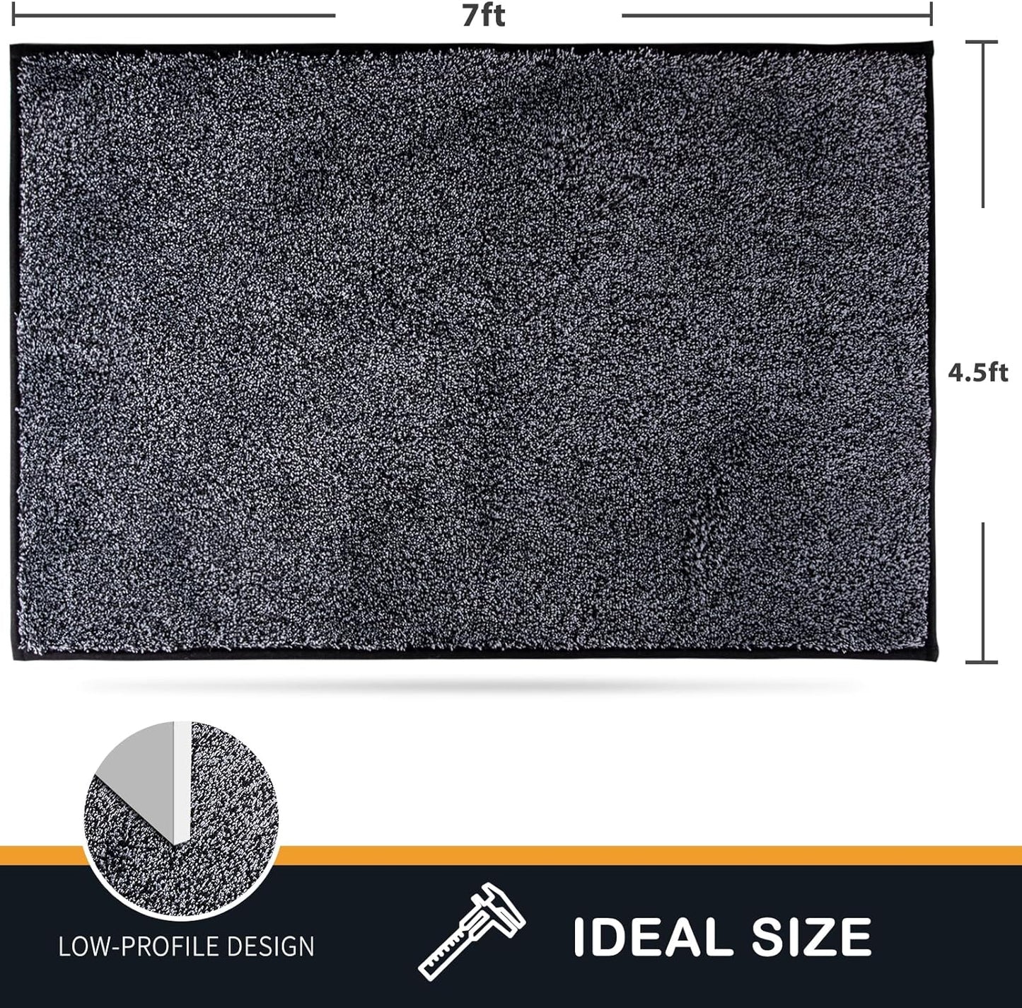 PURRUGS Easy Care Area Rug 4.5ft x 7ft, Non-Slip Washable Entryway Rug, Dog Door Mat, Stain Resistant Accent Rug for Hallway, Living Room, Bedroom and Mudroom, Bluish Grey-Black