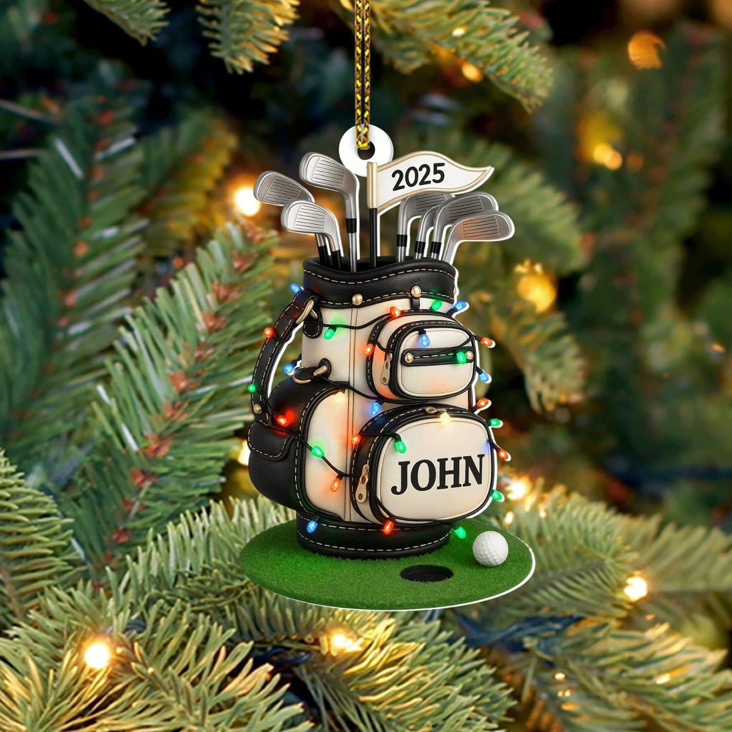 Personalized Golf Christmas Ornament 2025, Custom Name Bag, and Golfer Outfit Gilf, Ball Head Ornament with Santa Hat, Gifts for Golf Lovers 6