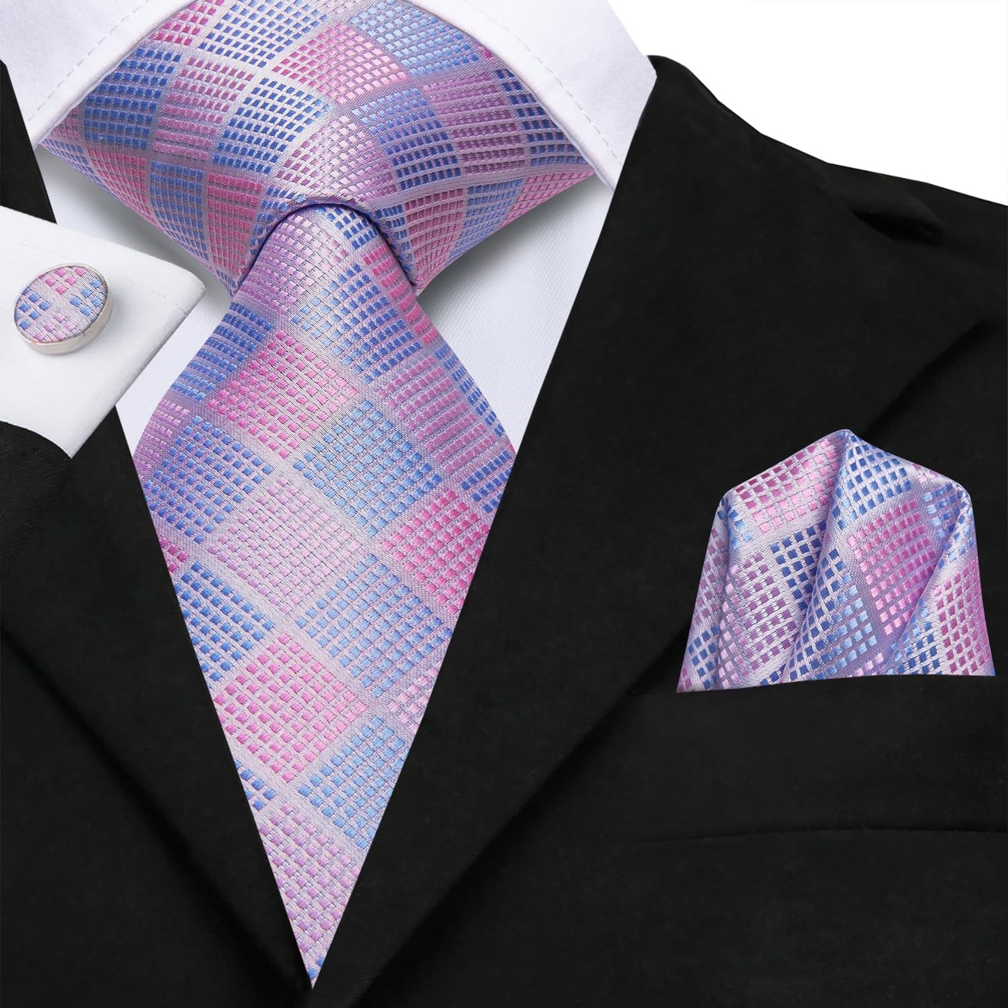 Dubulle Mens Paisley Striped Tie WOVEN Necktie for Men and Handkerchief Cufflinks Set Wedding Formal Business