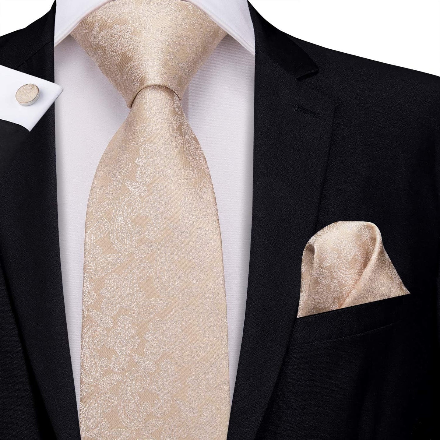 Hi-Tie Men 63inches Tie Set Extra Long Necktie Paisley Tie Pocket Suqare Cufflinks Big and Tall Men Tie