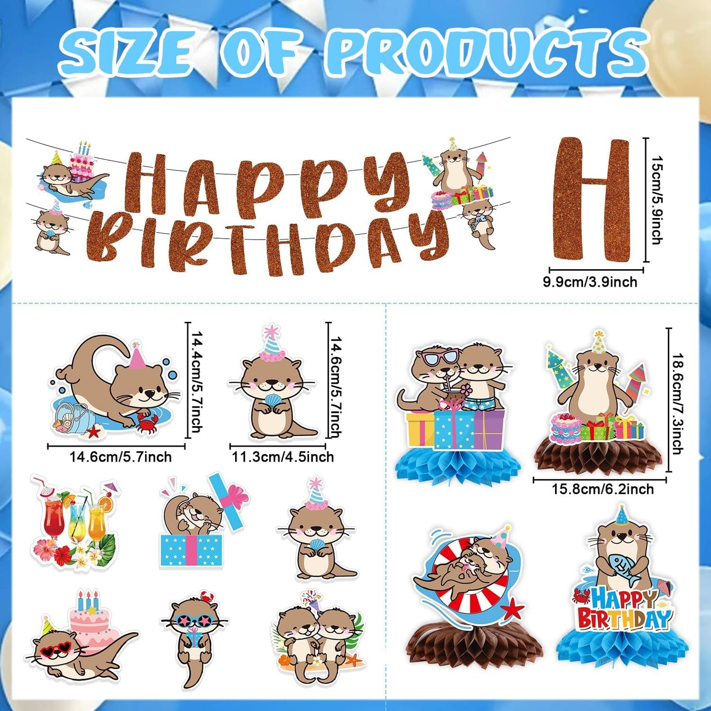 Otter Birthday Party Decorations - 12PCS Sea Otter Party Decorations Happy Birthday Banners Hanging Swirls Honeycomb Centerpieces Under the Sea Ocean Animal Themed Supplies Decor